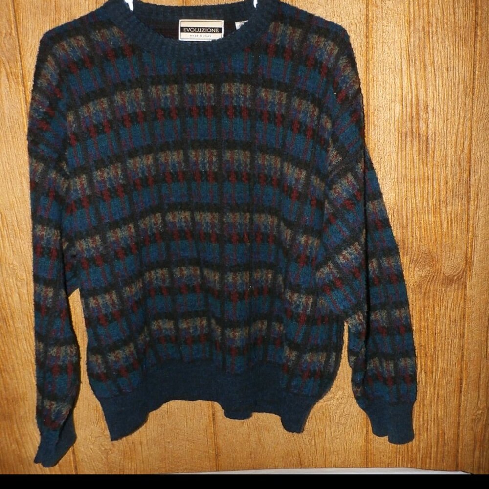 Evoluzione  Made in Italy   Wool Blend  Sweater  Blue plaid Men's size large
